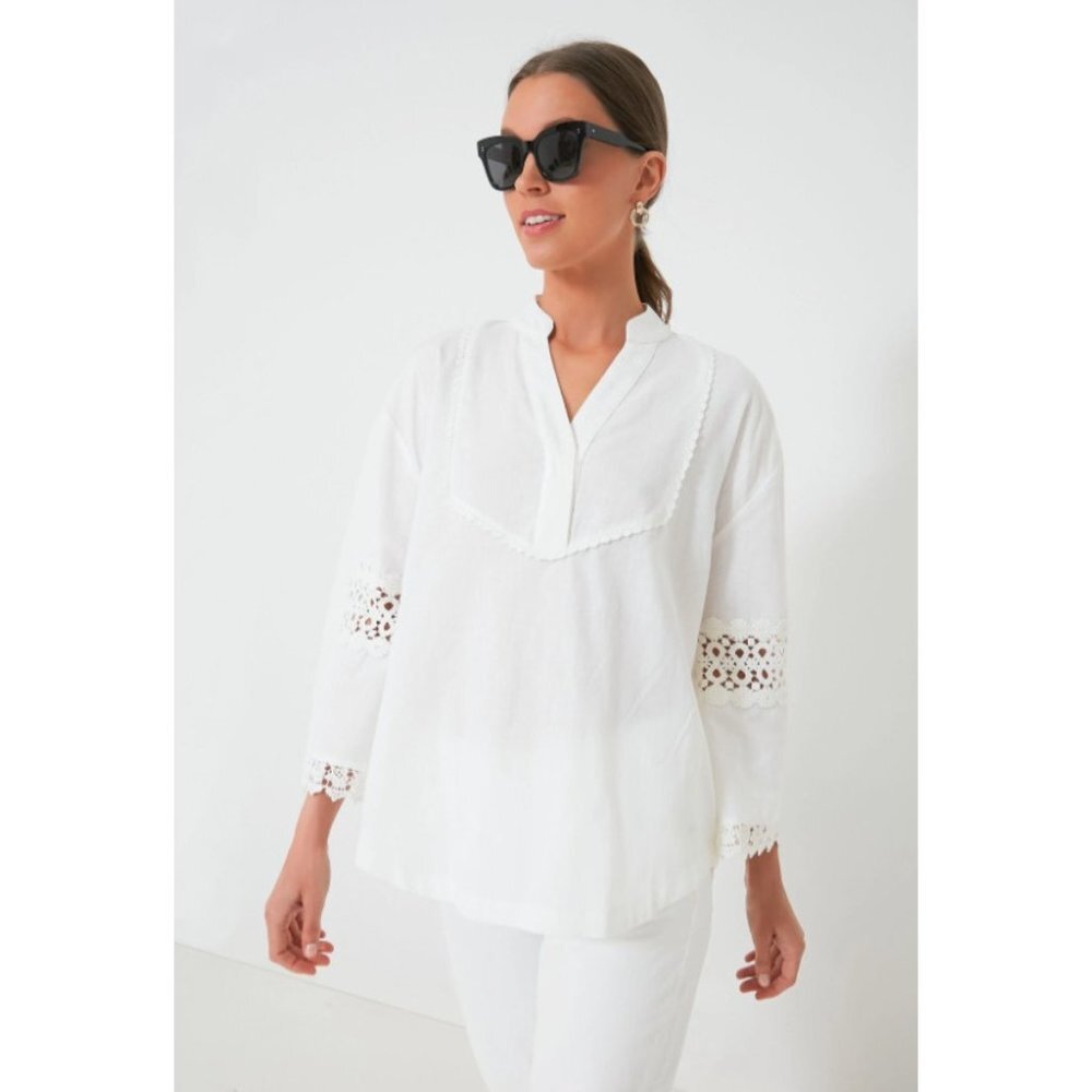 Tuckernuck Blanc-White Piper Lace Top TNUCK Beach sz S Small NWT Cotton-Linen